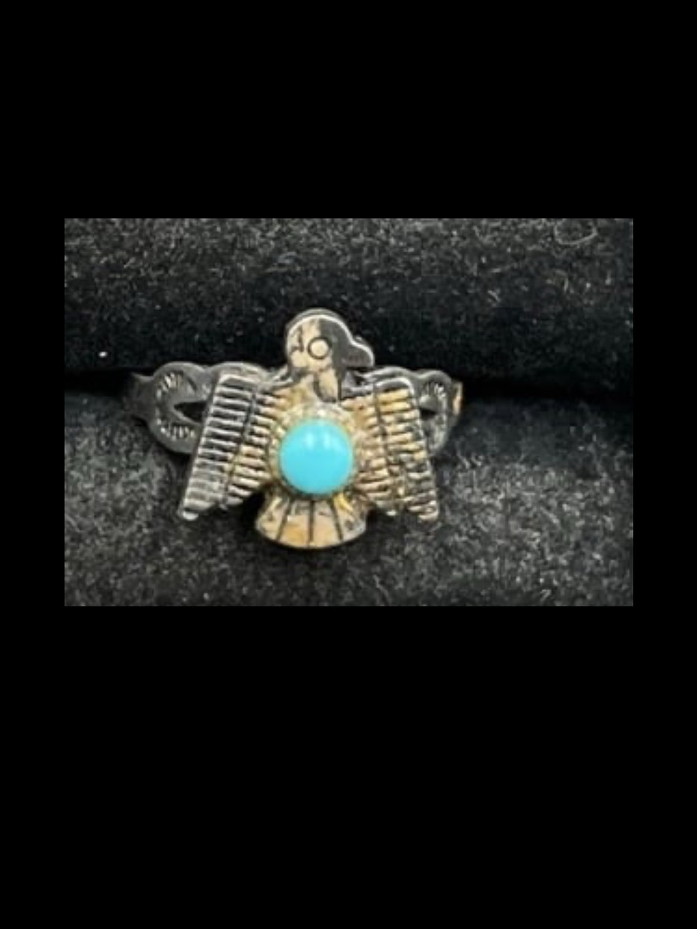 Vintage Sterling Silver And Turquoise Native American Thunderbird Ring Size 6.75